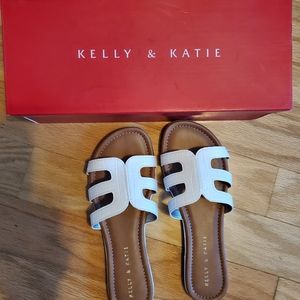 Womens White flat slides